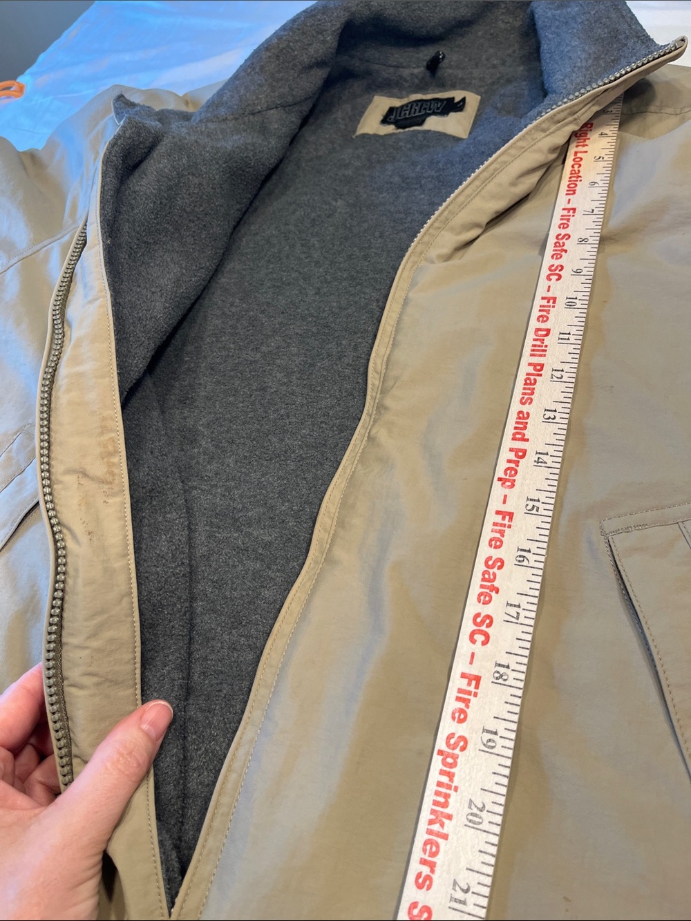 Vintage J.Crew Fleece Lined Jacket Mens Large Tan Navy Full Zip Windbreaker Coat - Picture 7 of 8